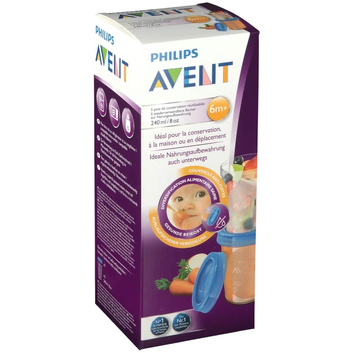 5 pots 240ml et couvercles