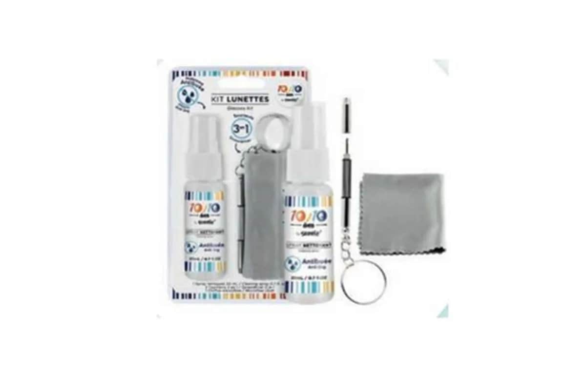 Kit lunettes (tournevis 3 en 1, chiffon microfibre, spray antibuée)