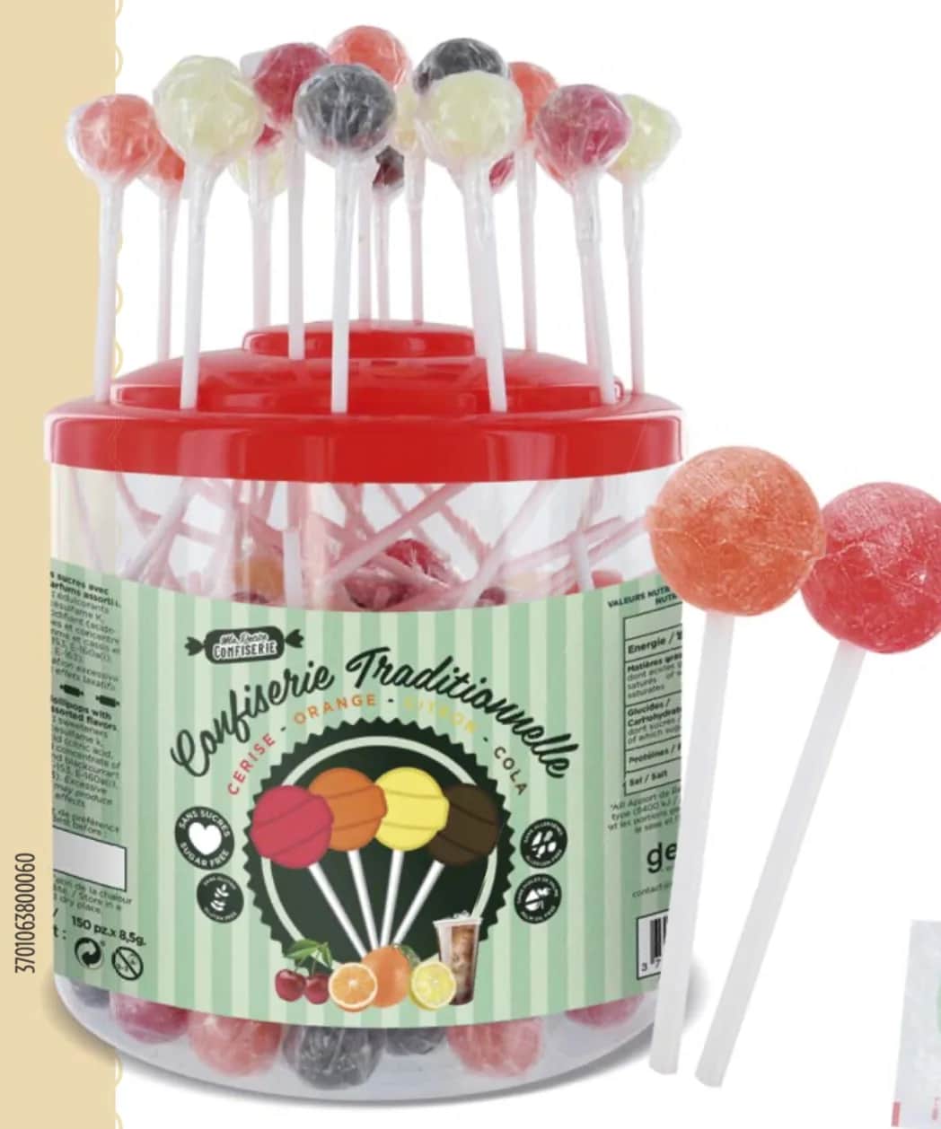 TUBO Boîte 150 sucettes 8,5gr (Cerise, Citron, Cola, Orange)